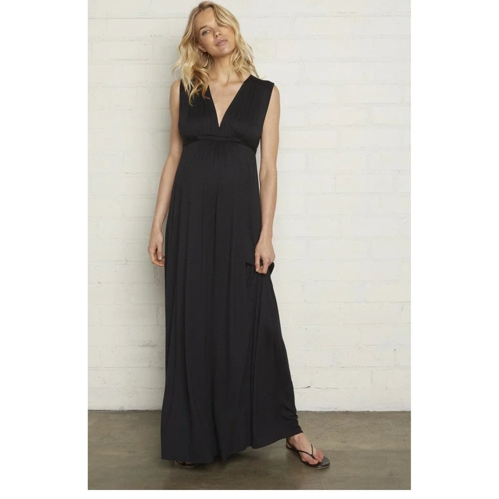 Rachel Pally Caftan Maternity Dress XS Black Maxi Stretch Jersey Knit Pullover - Picture 2 of 5